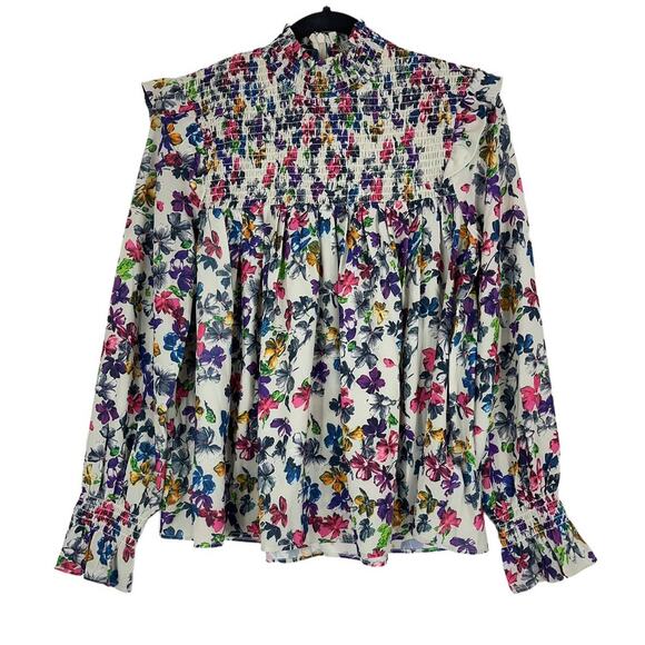 French Connection top floral Alianna drape smocked - Picture 2 of 5